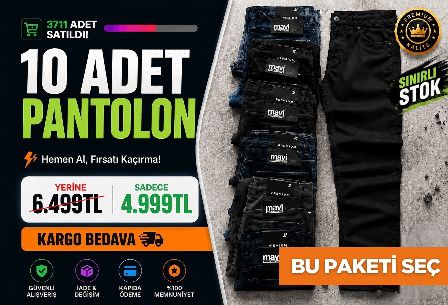 10 Adet Mavi Jeans Pantolon